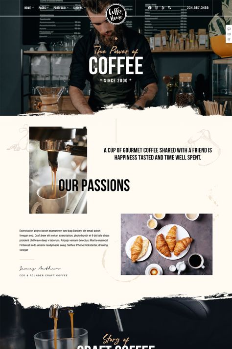 Designed specifically for coffee shops and restaurants with a cozy and modern aesthetic. Coffee Web Design, Coffee Website Design, Cafe Website Design, Coffee Shop Work, Coffee Shop Website, Coffee Video, Cafe Website, Website Layouts, Web Ideas