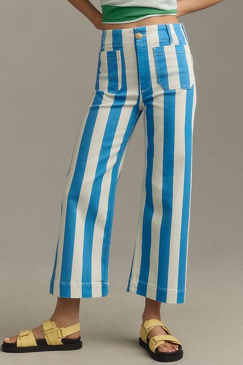 Cropped Wide Leg Jeans, Anthropologie Jeans, Winter Jeans, Striped Jeans, Mode Inspiration, Wide Leg Trousers, Straight Leg Pants, High Waisted Pants, Wide Leg Jeans