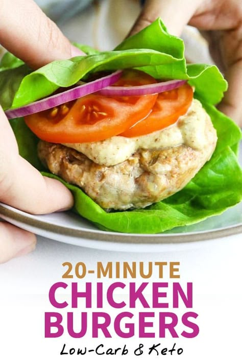 Low Carb Chicken Burgers, Ground Chicken Burger Recipes, Ground Chicken Burgers, Minute Chicken, Chicken Burgers Recipe, Chicken Keto, Ground Chicken Recipes, Chicken Patties, Chicken Burger