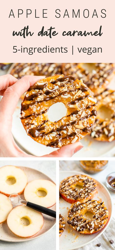 Apple Samoas, Samoas Cookies, Caramel Apple Slices, Samoa Cookies, Date Caramel, Apple Snacks, Apple Rings, Date Recipes, Lost 100 Pounds