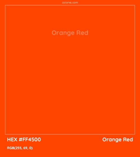 HEX #FF4500 Orange Red Color - Color Code Orange Red Colour Palette, Orange Red Color Palette, Orange Hex Code Palette, Blood Orange Color Palette, Pink And Orange Color Palette Hex Codes, Red Colour Palette Hex Codes, Red Color Hex, Orange Hex, Munsell Color System