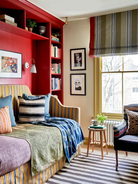 Lonika Chande brings cheerful colour and much-needed practicality to a family house in Stoke Newington | House & Garden Lonika Chande, Spare Room Ideas, Tiny Guest Room, Small Spare Room, Spare Room Design, Breakfast Room Green, Daybed Design, Paint And Paper Library, Guest Room Office