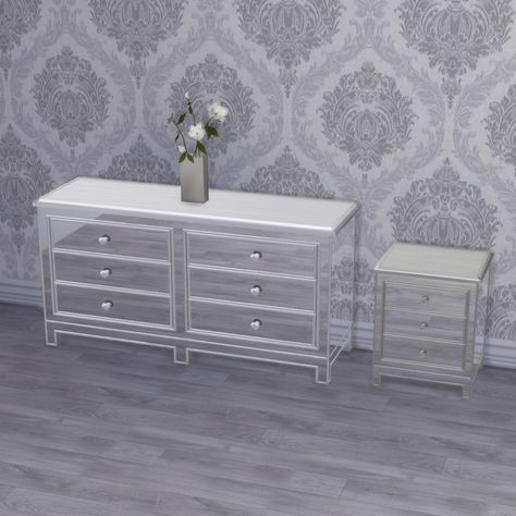 Luxe Mirrored Side Table & ... - Build / Buy - The Sims 4 - CurseForge Sims 4 Mirrored Furniture, Sims 4 Glass Table, Mirrors Sims 4 Cc, Sims 4 Cc Dresser Furniture, Sims 4 Nightstand, Sims 4 Side Table, Sims 4 Cc Side Table, Sims 4 Table Cc, Sims 4 Cc Dresser