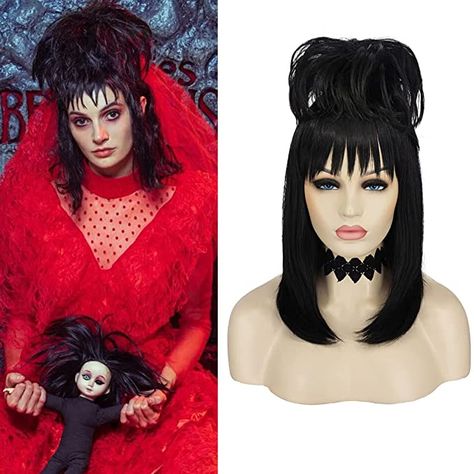 Plus Size Lydia Deetz Costume, Beetlejuice Hair Female, Lydia Deetz Bangs, Lidia Deetz Costume, Lydia Deets Make Up, Lydia Deetz Hair Tutorial, Lidia Beetlejuice Costume, Bettle Juice And Lydia Costume, Lydia Makeup Beetlejuice