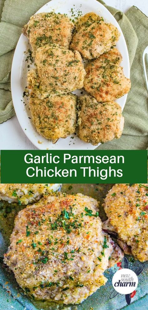 Chicken Thigh Weeknight Dinner, Italian Chicken Thighs Baked, Easy Chicken Thigh Recipes Quick, Chicken Thigh Meal Prep, Chicken Thigh Dinner Recipes, Garlic Parmesan Chicken Thighs, Italian Chicken Thighs, Easy Garlic Parmesan Chicken, Parmesan Chicken Thighs