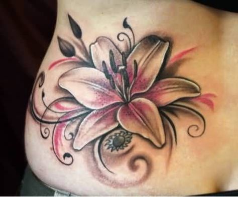 250+ Lily Tattoo Designs With Meanings (2020) Flower ideas & Symbols Colour Lily Tattoo, Lillies Tattoo Color, Colored Lily Flower Tattoo, Red Lillies Tattoo, Orange Tiger Lily Tattoo, Black And White Tattoos With Color Pop, Colored Lily Tattoo, Black And White Tattoo With Pop Of Color, Lilly Tattoo Color