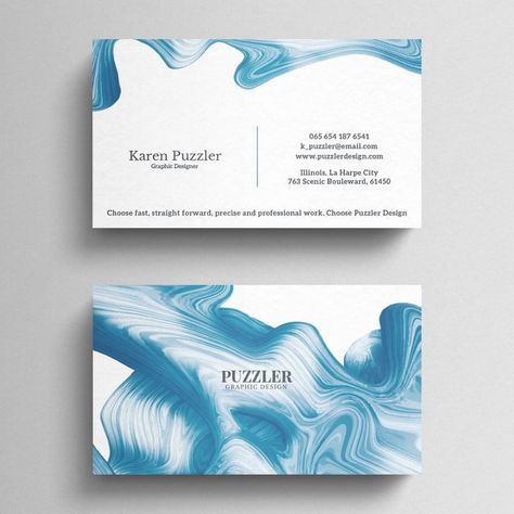 Blue Watercolor Business Card Artist Business Cards Design, Art Business Cards, Company Business Cards, Watercolor Business Cards, Card Design Template, Blue Business Card, Business Cards Simple, Vertical Business Cards, White Business Card