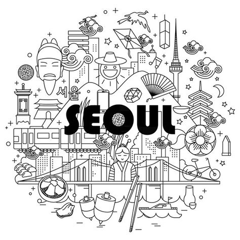 Seoul illust on Behance Seoul Illustration, Korean Illustration, Korean Design, City Illustration, Doodle Designs, Korean Art, Illustration Graphic Design, Line Illustration, Vintage Travel Posters