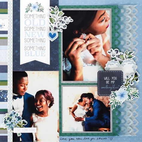 Creative Memories Wedding Layouts, Wedding Scrapbooking Ideas, Creative Memories Scrapbooking Layouts, Wedding Scrapbook Layouts, Wedding Scrapbook Ideas, Scrapbook Layout Ideas, Wedding Layout, Wedding Scrapbook Pages, Blue Scrapbook