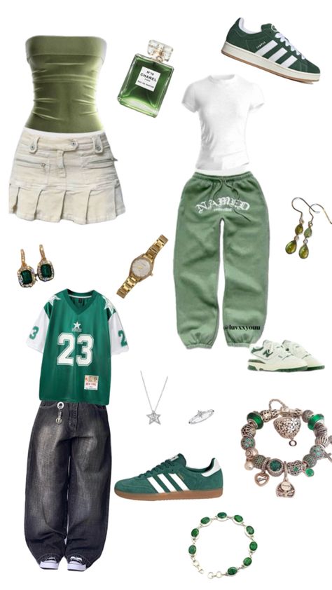 PLEASE SAVE Tyler Concert Outfit, Green Concert Outfit, Green Y2k Style Summer Top, Olive Outfit, Green Outfits Aesthetic, Cheap Green Y2k Tops, Cute Thrifted Outfits, Dark Green Outfit, Green Y2k Style Summer Tank Top