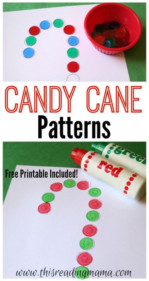 Candy Cane Patterns with FREE Printable - This Reading Mama Printable Candy Cane, Candy Cane Pattern, Christmas Activities For Toddlers, Christmas Learning, Preschool Christmas Activities, Candy Cane Crafts, Christmas Units, December Activities, Making Patterns