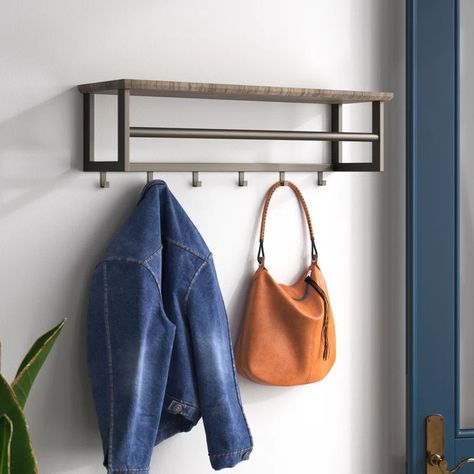 Mercury Row Dison Wall Mounted Coat Rack & Reviews | Wayfair.co.uk Cubby Storage Bench, Beautiful Entryways, Keyhole Hanger, Hook Wall, Coat Rack Wall, Black White Gold, Steel Wall, Wall Mounted Coat Rack, Curtain Hooks