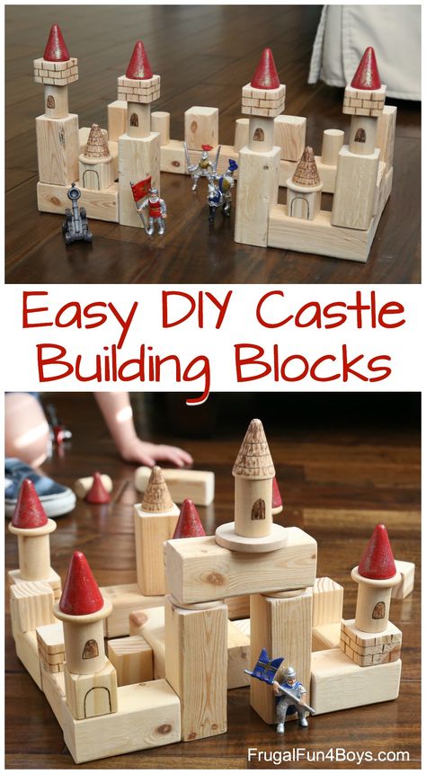 Super EASY (and Cheap!) DIY Castle Building Blocks - fun for pretend play, great STEM activity too Diy Castle, Thanksgiving Family Games, Thanksgiving Activities For Kindergarten, Fun Thanksgiving Games, Diwali Activities, Thanksgiving Activities Preschool, Thanksgiving Games For Kids, Free Thanksgiving Printables, Castle Building