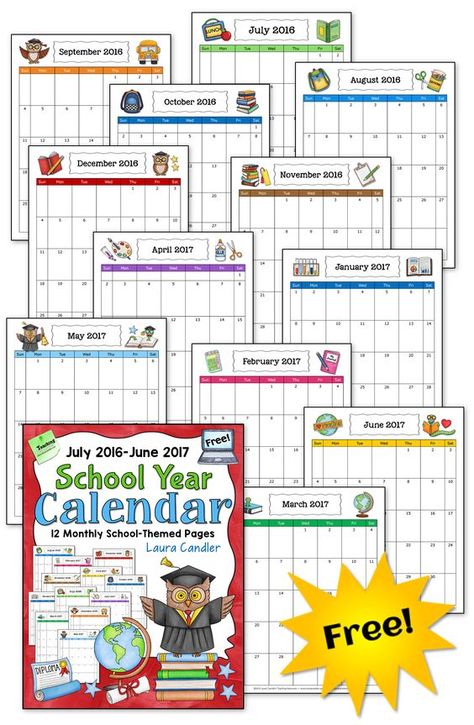 Free 2016-2017 School Year Calendar from Laura Candler! These portrait style pages are perfect for storing in 3-ring binders! Classroom Calendar, School 2017, Jobs For Teachers, Year Calendar, School Calendar, Literature Circles, Free Teaching Resources, Teacher Organization, Resource Library