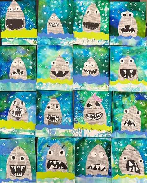 Natalie Hebert | First grade sharks! #UnderTheSea | Instagram Art Kindergarten, School Instagram, Shark Art, Learning Time, Kindergarten Art, End Of Year, Teaching Art, Sharks, First Grade