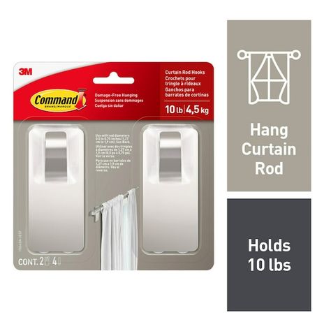 Hang Curtains With Command Hooks, Command Hooks For Curtains, Command Hooks Curtains, Nickel Curtain Rod, Shutters Curtains, Cat Place, White Curtain Rod, Landing Ideas, Black Curtain Rods