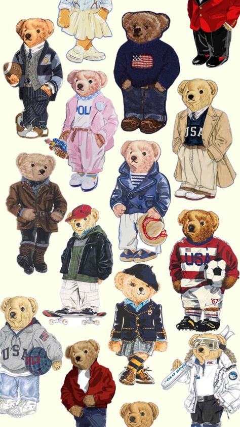 Polo bears Ralph Lauren Designer Cute wallpaper background collage iphone background Ralph Lauren Bear Party Theme, Ralph Lauren Prints, Ralph Lauren Print, Ralph Lauren Vibe, Ralph Lauren Bear Outfit, Polo Bear Ralph Lauren Wallpaper, Ralph Lauren Bear Wallpaper, Polo Bear Wallpaper, Ralph Lauren Background