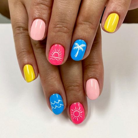 Pool Nails, Sunset Nails, Beach Nail Designs, Fruit Nail Art, Beachy Nails, Nails Art Designs, Summer Nails Beach, Tropical Nails, Summer Nail Art