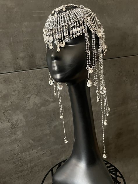 Beaded Wig, Silver Headpiece, Head Chain Jewelry, Art Deco Headpiece, Crystal Bridal Headpiece, Chain Headpiece, Headpiece Accessories, Rhinestone Headpiece, Silver Head Piece