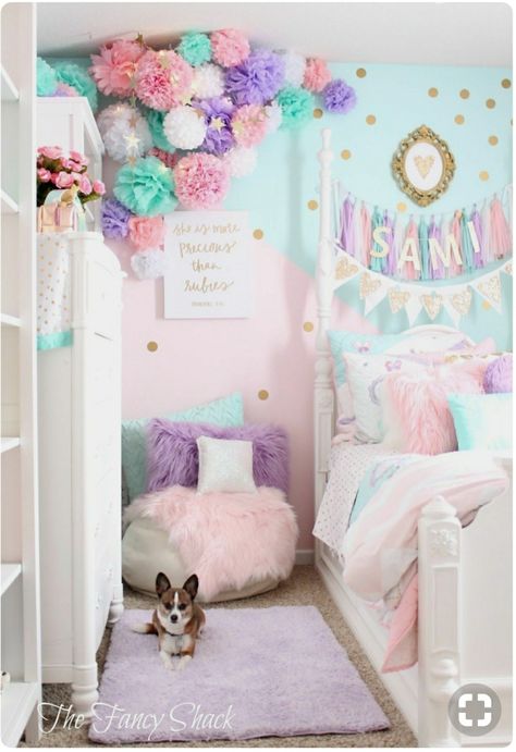 Girls Unicorn Bedroom, Pastel Girls Room, Unicorn Room Decor, Pastel Bedroom, Unicorn Bedroom, Mermaid Room, Pastel Room, Princess Room, Girl Bedroom Designs