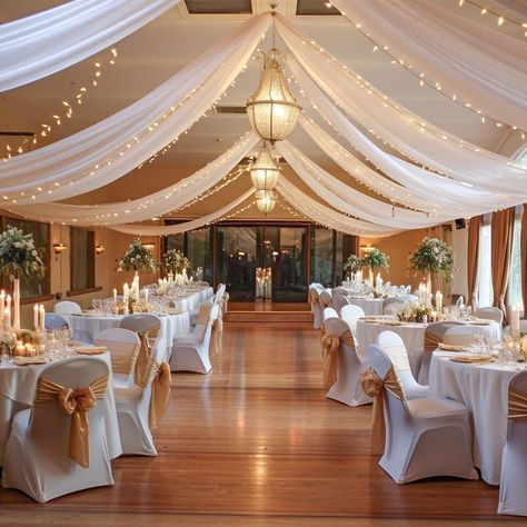 Wedding Room Decor Ideas, Hotel Ballroom Wedding Receptions, Banquet Hall Wall Design, Banquet Hall Wedding Decor, Twinkle Lights Wedding Reception, Wedding Hall Decor, Wedding Lighting Indoor, Twinkle Lights Wedding, Wedding Banquet Hall