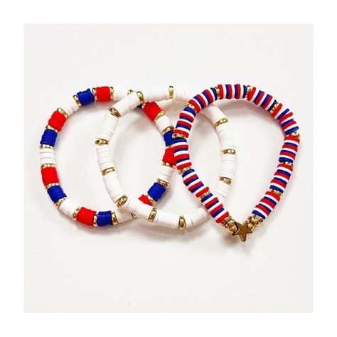 Quick and Easy 4th of July Crafts to Impress Your Guests Fourth Of July Clay Bracelet Ideas, Usa Bracelet Ideas, 4th Of July Necklace, Fourth Of July Beaded Bracelets, July 4th Clay Bead Bracelets, Red White And Blue Clay Bead Bracelet, 4th Of July Friendship Bracelet Patterns, Fun Clay Bead Bracelet Ideas, Clay Bead Bracelet Ideas 4th Of July