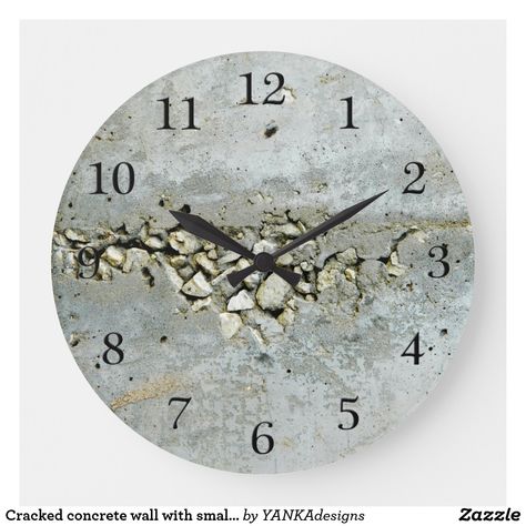 Cracked concrete wall with small stones large clock Concrete Wall Art, Cracked Concrete, Stone Wall Texture, Industrial Clocks, Cracked Wall, Concrete Diy Projects, Concrete Crafts, Concrete Projects, Concrete Cement