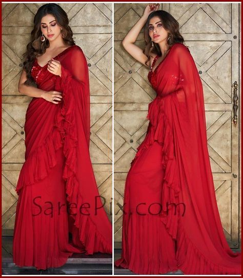 Frills Saree, Hindi Serial Actress, Red Ruffle Saree, Cream Saree, Lehenga Anarkali, Hindi Serial, Saree Ideas, Sarees For Girls, Pakistani Formal Dresses