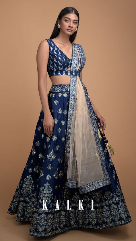 Blue Earrings Indian, Navy Saree, Blue Lehenga Choli, Navy Blue Lehenga, Trendy Outfits Indian, Indian Outfits Lehenga, Wedding Lehenga Designs, Lehenga Designs Simple, Latest Model Blouse Designs