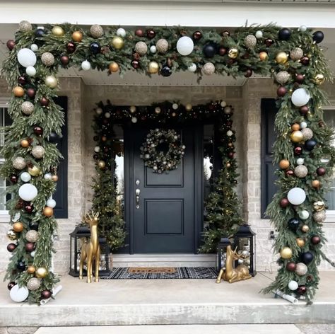 Front Porch Christmas Decor - Ideas You Will Love! - Macy Blackwell Christmas, Outdoor Christmas Garland, Porch Garland, Macy Blackwell, Christmas Arch, Outside Christmas Decorations, Front Door Christmas Decorations, Christmas Front Porch, Christmas Front Doors