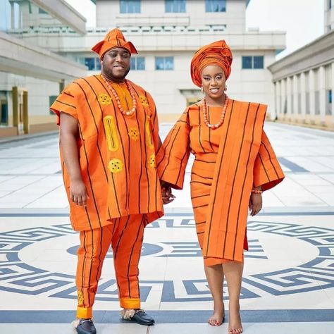 Yoruba Husband and wife in Asooke Asooke Yoruba Wedding, Nigerian Wedding Dresses Traditional, Nigerian Wedding Dresses, Wedding Dresses Traditional, Nigerian Wedding Dress, Yoruba Wedding, Couple Ideas, African Clothing For Men, Dresses Traditional