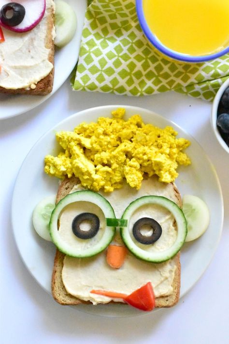 Silly Face Tofu Eggs and Toast | Fork and Bean Roti Panggang, Silly Face, Decorações Com Comidas, Food Art For Kids, Breakfast Toast, Kids Food, Food Blogs, Fun Kids Food, How To Make Breakfast