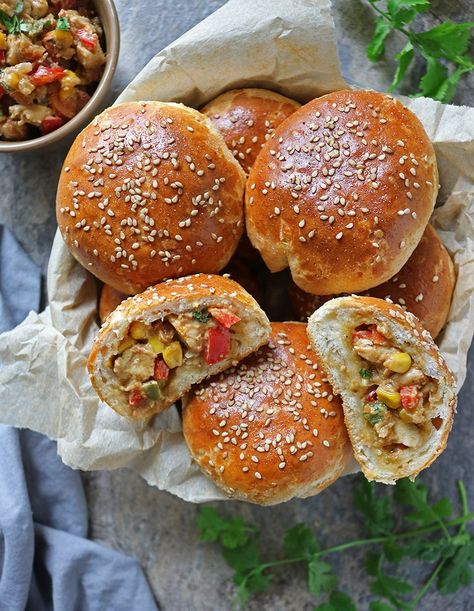 Bowl with Savory Peanut Chicken Stuffed Buns Spicy Sausage Dip, Sausage Dip Recipe, Muhammara Recipe, Stuffed Buns, Chicken Buns, Onion Dip Recipe, Fruit Dips Recipes, Poppers Recipe, Pinwheel Recipes