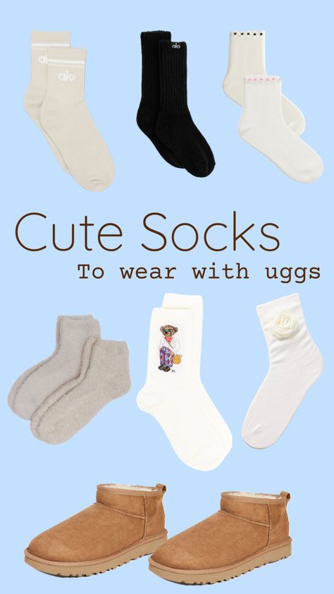 Cute socks to wear with Uggs #ootd #outfitinspo #uggs #uggminiboots #socks #accessories #cute #preppy #fyp #fall #winter #spring #aesthetic #soft #softgirl #inspo #ideas #mixandmatch Winter Spring Aesthetic, Ugg Outfit Ideas, Outfit Ideas Preppy, Ugg Socks, Ugg Mini Boots, Accessories Cute, Black Jeans Outfit, Uggs Outfit, Spring Aesthetic