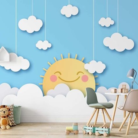 Kids Bedroom Wall Decor, Kindergarten Interior, Daycare Design, Kindergarten Design, Nursery Mural, Baby Boy Room Decor, Happy Sun, Kids Room Wall Decor, Salou