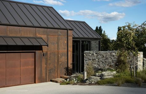 Bardon, Wanaka by Sumich Chaplin Architects | ArchiPro NZ Renovation Facade, Nz House, Garage Entrance, Residential Exterior, Forest Village, Steel Cladding, Black Lodge, House Garage, Lake Wanaka