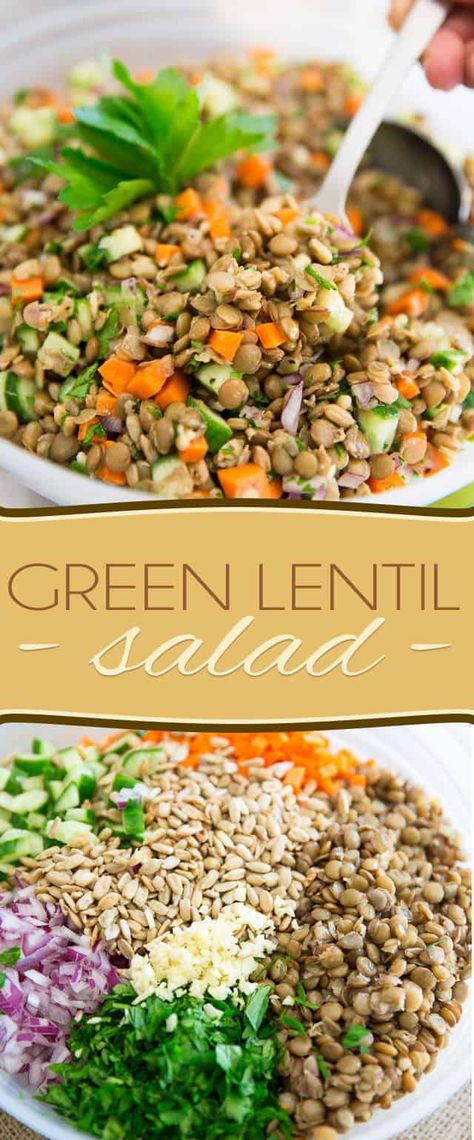 A Green Lentil Salad that'll have you want to come back for more? Yes, it actually exists, and you just found the recipe for it! Just make it, you'll see! Lentil Dinner Recipes, Green Lentil Recipes, Green Lentil Salad, Lentil Salad Recipes, Vegetarian Meat, Green Lentil, Burger Bun, Lentil Dishes, Healthy Grains