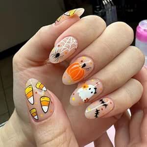 Gel Glue, Pumpkin Nails, French Nail Art, Ghost Pumpkin, Acrylic Nail Art, Stick On Nails, Nail Art Accessories, Nail Art Hacks, Creative Nails