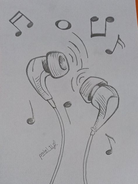 Doodle Music Art, Music In Art, Cute Easy Art Ideas, Music Related Drawings, Guitar Art Drawing, Song Drawings, Music Art Drawing, Singing Drawing, Cute Art Drawings