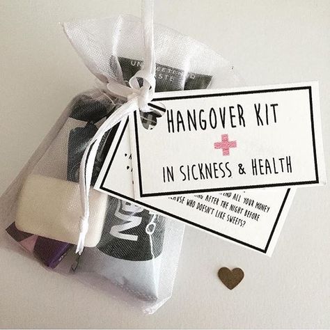 Who wouldn't appreciate a hangover kit? Give them out at the end of the night or if possible place them in guests room ready for them to be… Diy Hangover Kit Wedding, Hens Games, Hen Party Survival Kit, Wedding Survival Kit, Hangover Kit Wedding, Hen Ideas, Wedding Survival Kits, Party Survival Kit, Bachelorette Hangover Kit