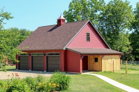 Lean-To Overhangs: The Barn Yard & Great Country Garages Garage Lean To Addition, Shed Lean To Addition, Garage With Overhang, Country Garage, 2 Story Garage, Garage Designs, Garage Floor Paint, Garage Addition, Free Shed Plans