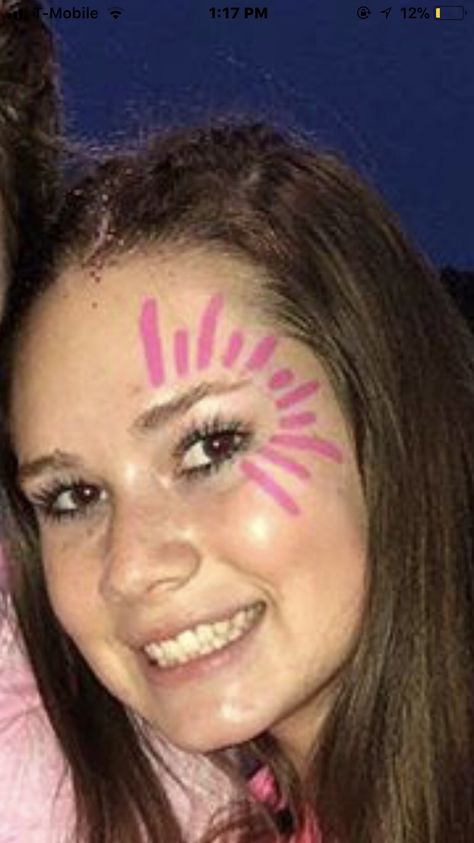 Face Paint Spirt Week, Football Girlfriend Face Paint, Blue And White Face Paint Football, Pink Out Makeup Football Game, High School Football Face Paint Ideas, Football Facepainting Ideas, Pep Rally Makeup Face Paintings, Hoco Face Paints, Field Day Face Paint Ideas