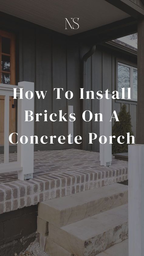 The best thin bricks that you can install on a porch floor. How to add bricks to an outdoor porch or patio. How to add historic charm to your exterior. Old Mill Brick installation tutorial. How to grout thin bricks. DIY porch makeover. Beginner friendly diy project. #thinbricks #outdoorbricks #diybrickporch #brickporchfloor #porchfloor #diyporch #porchmakeover Brick Installation, Diy Brick Patio, How To Grout, Floor Brick, Old Mill Brick, Concrete Front Porch, Tile Floor Diy, Brick Porch, Concrete Patio Makeover