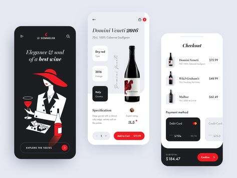 User Experience Design Inspiration, Wine App, Mobile Interface, Delivery App, Ios Design, Wine Store, Application Design, User Experience Design, Mobile Shop