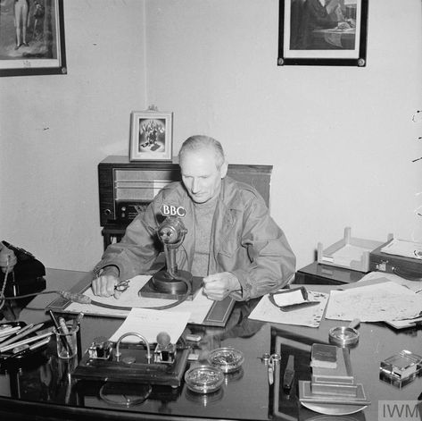 Montgomery behind a BBC microphone for the recording of a radio broadcast at Tac HQ, Ostenwalde, to mark the change over of BLA (British Liberation Army) to BAOR (British Army of the Rhine). Bernard Montgomery, Field Marshal, Year 1, British Army, D Day, The Change, Bbc, Historical Figures