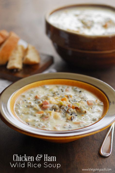 Chicken and Ham Wild Rice Soup Ham Wild Rice Soup, Ham And Wild Rice Soup, Recipes Using Leftover Ham, Chicken Pot Pie Soup Recipe, Pot Pie Soup Recipe, Slow Cooker Chicken Pot Pie, Creamy Soups, Wild Rice Soup Recipes, Chicken Wild Rice Soup