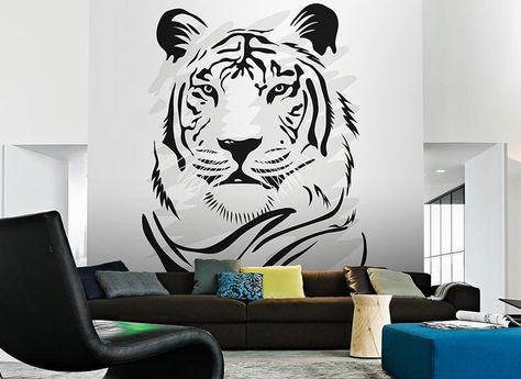 Wallpapers Paintings, Unique Wallpapers, Native Artwork, Creative Wall Painting, Cafe Wall Art, Saree Painting, Black Paper Drawing, Lion Painting, Interior Wall Decor