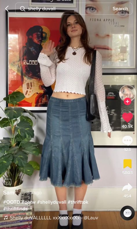 Knee Length Jean Skirt Outfits, Knee Length Denim Skirt Outfit, Knee Length Jean Skirt, Outfit Denim Skirt, Knee Length Jean Skirts, Denim Skirts Knee Length, Jean Skirt Outfits, Outfit Denim, Denim Skirt Outfits