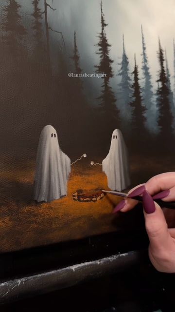 Halloween Paintings On Canvas Tutorial, Halloween Paintings On Canvas, Canvas Tutorial, Halloween Decorations Diy, Halloween Decorations Diy Outdoor, Acrylic Artists, Canvas Painting Tutorials, Diy Outdoor Decor, Halloween Painting