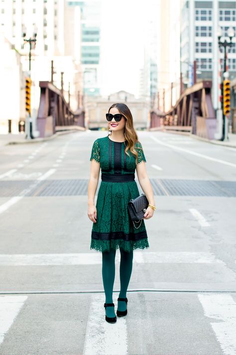 HUE Opaque Emerald Green Tights #choosecolor #ad Sheer Tights Outfit Winter, Green Tights Outfit, Colourful Tights, Navy Dress Outfits, Colorful Tights, Pantyhose Outfit, Colored Tights Outfit, Tights Outfits, Green Tights